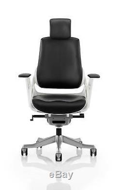 Zephyr Executive Office Chair. Black Leather Headrest