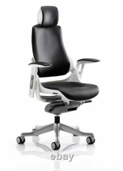 Zure Executive Office Orthopaedic Frame Chair Black Leather With Arms + Headrest